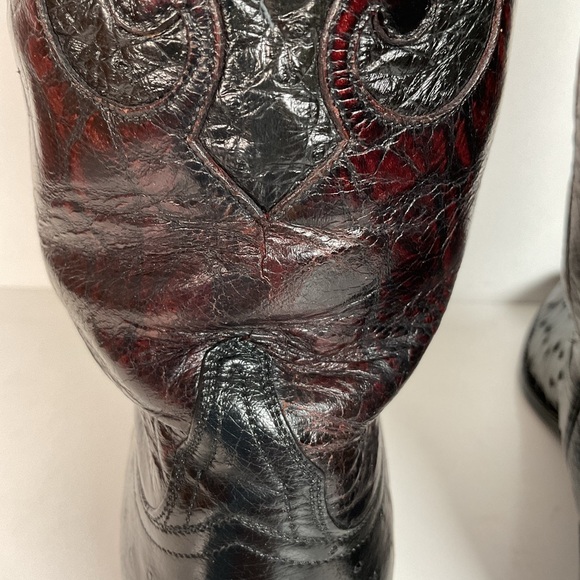 Vintage Lucchese Black Cherry Ostrich Quill Cowboy Boots 10 B Inlay New Soles - Picture 16 of 16
